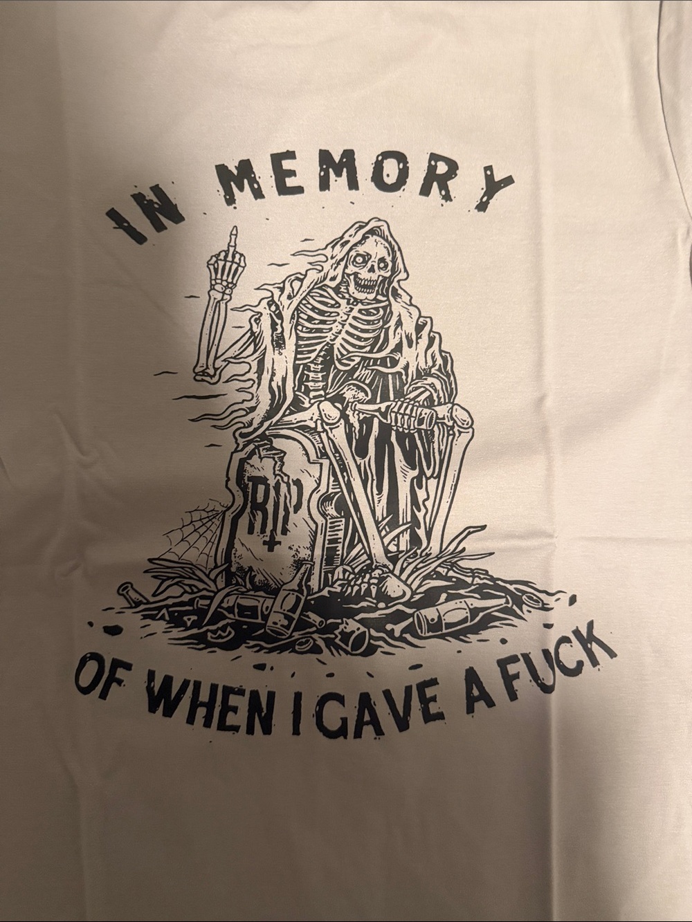 Graphic Skeleton 'In Memory of When I Gave AF”Tee - Tan/Gray T-Shirt